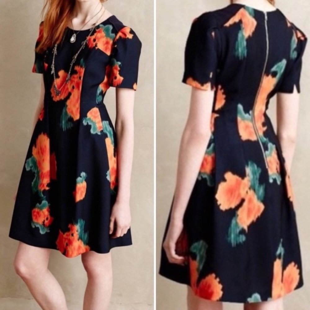 ANTHROPOLOGIE MCGINN POPPY PALETTEFLORAL DRESS - Picture 1 of 4